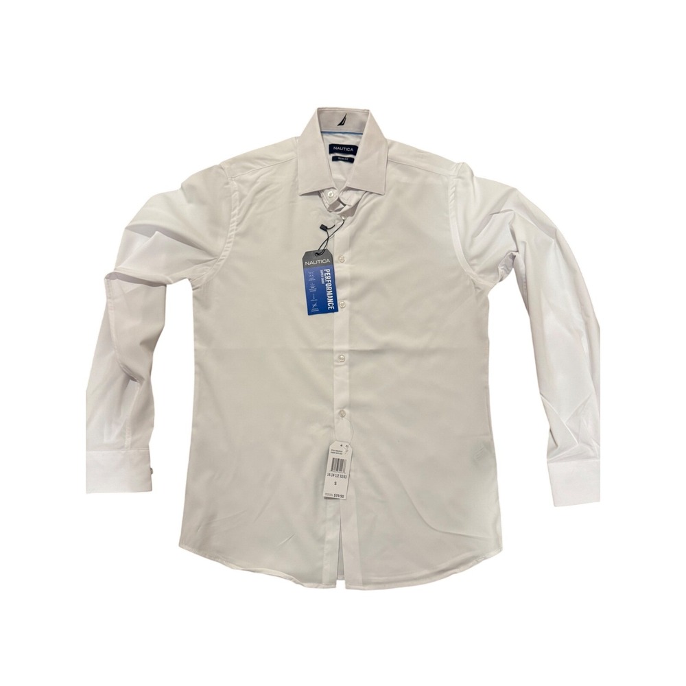Nautica Performance Super Shirt White Button Down Men's‎ Small NWT Stretch